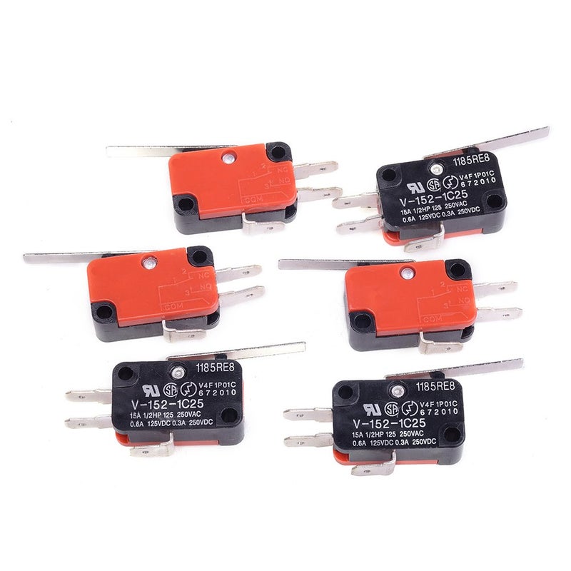 Cylewet 6Pcs V-152-1C25 3P Short Straight Hinge Lever Type Miniature Micro Limit Switch SPDT 1NO 1NC (Pack of 6) CYT1079 - Image 1